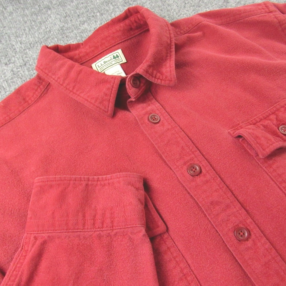 LL Bean Shirt Men XXL Tall 2XLT Chamois Flannel Button Up Red Long Sleeve Casual